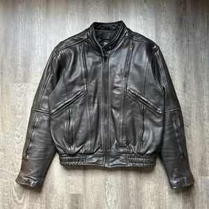 Vtg Raider Leather Motorcycle Jacket Size 44 Thinsulate Black Distressed Faded
